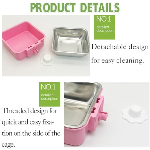 kathson Crate Dog Bowl, Removable Stainless Steel Hanging Pet Kennel Cage Bowl Food & Water Feeder Coop Cup for Puppy, Cat, Rabbit,Guinea Pigs 2pcs Large Square(Blue,Pink) - color: Large square (Blue, Green), size: 2 PCS