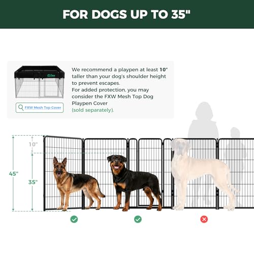 FXW Homeplus Indoor Dog Playpen, 45" H, 8 Panels, for Large Dogs | Stress-free play, Heavy-duty, Semi-open design, Easy setup, Threshold-free gate, Expandable, Patented - color: Black, size: 45"H