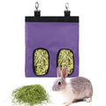 Rabbit Hay Feeder Bag Hanging Hay Rack (Purple, 2 Windows) | Guinea Pigs Manger Holder Dispenser Small Animal Feeder Storage Pouch for Bunny Chinchilla Hamster - color: Purple