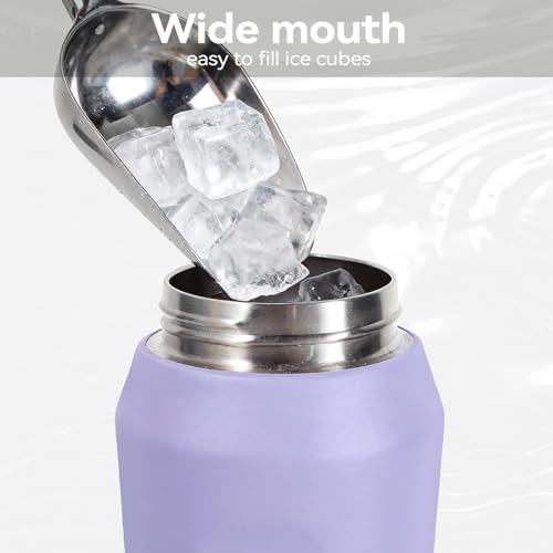 24oz Insulated Water Bottle, Wide Mouth Spout Lid, BPA-Free | Tritan spout lid, BPA free, 18/8 stainless steel body, Cold 24H, hot 12H, Wide mouth fits ice, Fit car cup holder,Purple - color: Purple