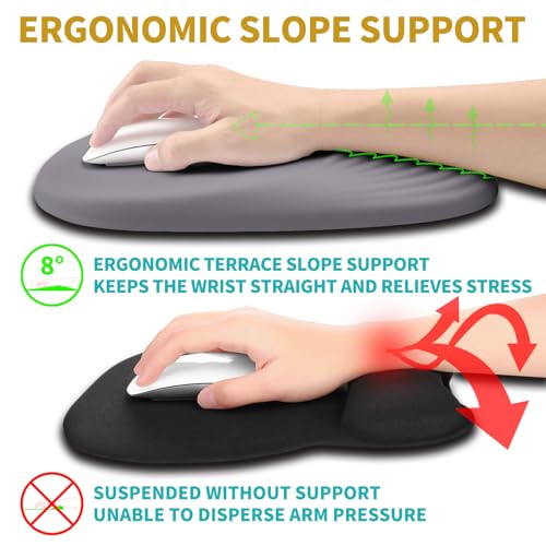 Hokafenle Ergonomic Mouse Pad Wrist Support with Stepped-Wedge Design, Wrist Rest Pain Relief Mousepad Filled with Memory Foam, Carpal Tunnel Mousepad for Wireless Mouse(12x8 inch, Light Purple Grey) - color: Km003-light Purple Grey