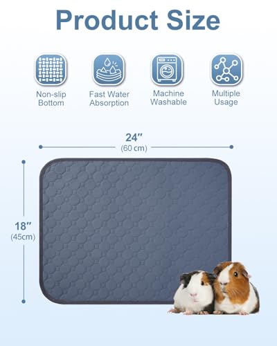 4 Pack 24 x 18 Inch Guinea Pig Cage Absorbent Liner Reusable Waterproof Super Absorbent Guinea Pig Urine Pad Non-Slip Mat for Small Animals Rabbit Hamster Rat. Washable Guinea Pig Bedding - size: 24"*18"