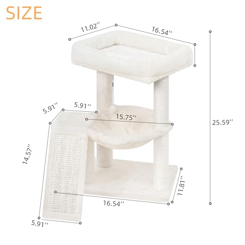 YOUPET Cat Tree with Cat Scratching Post for Indoor Cats, Cat Tower with Scratching Board and Playful Toy Balls, Cat Tree Tower with Cozy Hammock,Beige - color: Beige