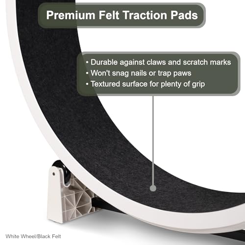 One Fast Cat - Cat Exercise Wheel - Made in the USA - 48" Diameter - Gen. 7 | White with Black Felt Traction Pads and Light-Up LED Inline Wheels - color: White Wheel / Black Felt / LED Inline