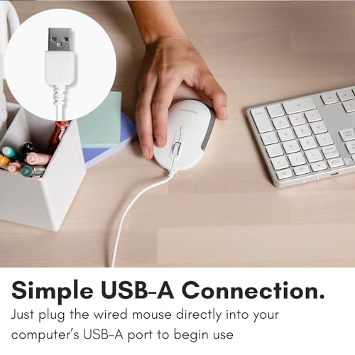 Macally Silent Wired Mouse - Slim & Compact USB Mouse for Apple Mac or Windows PC Laptop/Desktop - Designed with Optical Sensor & DPI Switch - Simple & Comfortable Wired Computer Mouse (White) - color: White with Silver Trim