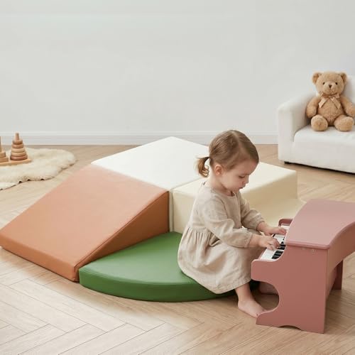 Sumbababy Climbing Foam Blocks for Toddlers: Waterproof Pu Leather Soft Climber - 4 Pcs Toddler Indoor Climbing Toys - Kids Outdoor Playground Playset Best Gift Preschool Daycare Supplies（Green/Brown） - style: Green/Brown
