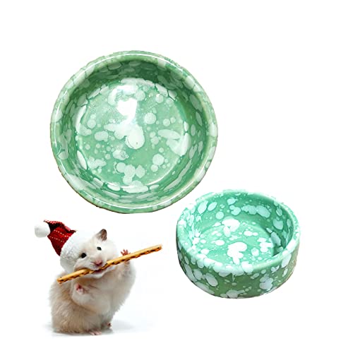 kathson 2 Pcs Hamster Food Bowl Guinea Pig Ceramic Water Bowl Small Animal Feeding Dish for Dwarf Hamster Gerbil Syrian Ferret Hedgehog Chinchilla Bunny (Green)… - color: Green, size: 2Pcs:S