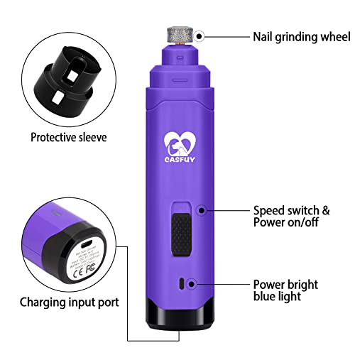 Casfuy Dog Nail Grinder Upgraded - Professional 2-Speed Whisper-Quiet Electric Pet Nail Trimmer Painless Paws Grooming & Smoothing for Small Medium Large Dogs & Cats (Purple) - color: Purple