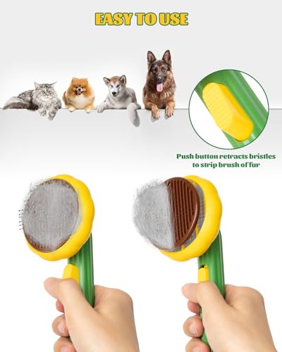 Cat Brush for Shedding, Sunflower Cat Brushes with Gentle Bristles and Release Button, Gentle Self Cleaning Pet Brush for Indoor Cats and Dogs Daily Grooming Tool During Shedding Season - color: Sunflower