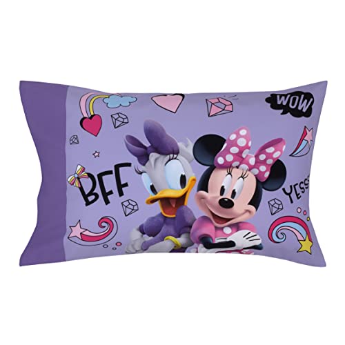 Disney Minnie Mouse I am Awesome Lavender, Pink, and White with BFF Daisy Duck, Rainbow Hearts and Stars 2 Piece Toddler Sheet Set - Fitted Bottom Sheet and Reversible Pillowcase - color: Minnie Mouse I Am Awesome
