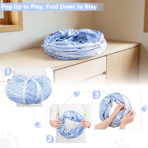 Glittme S-Shape Cat Tunnel, Foldable Cat Tunnels for Indoor Cats | Interactive Bunny Tunnel And Cat Tubes With Crinkle Sounds. Ideal For Kittens, Ferrets And Small Pets To Hide, Play Or Rest - color: Blue Flowers