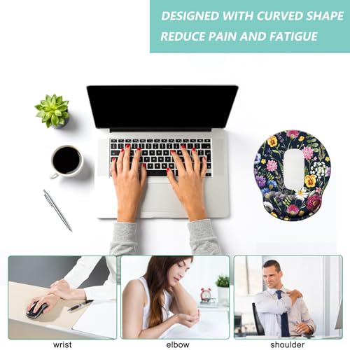 Mouse Pad with Wrist Support, Ergonomic Mouse Pad with Memory Foam Wrist Rest Cushion, Non-Slip Rubber Base Gaming Mice Pad for Home Office Computer Laptop, Multi Flowers - color: M34-Flowers