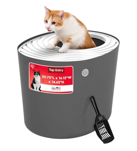 IRIS USA Large Top Entry Cat Litter Box, Hooded Privacy, Dark Gray/White | Dog-Free Zone, Enclosed Top Access, Dog Proof Pan, Mess Containment System, Odor Trapping, Reduced Tracking - color: White/Gray, style: Top Entry