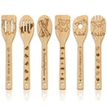 GLOBLELAND 6 Pcs Cute Pigs Wooden Spoons Utensil Set | Bamboo Carving, Engraved Cooking Spatula, Foods Bacon Design, Kitchen Cooking Utensils, House Warming Gift - color: Pig