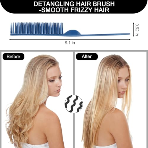 SIMPOR 3 Row Hair Comb for Natural Detangling, Hair Styling Brush, Nylon Bristle Unbraider Teasing Rat Tail Comb for Women Men Blue - color: Blue