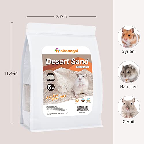 Niteangel Hamster Desert Bath Sand: 6lb/96oz No-Dust Bath & Easy to Clumps | Helps Odor Control & Remove Excess Grease - Potty Litter Sand for Hamster Chinchillas Gerbil Mice Degu or Other Small Pets - color: Desert Sand & Zeolite Particles, size: 6LB/96o
