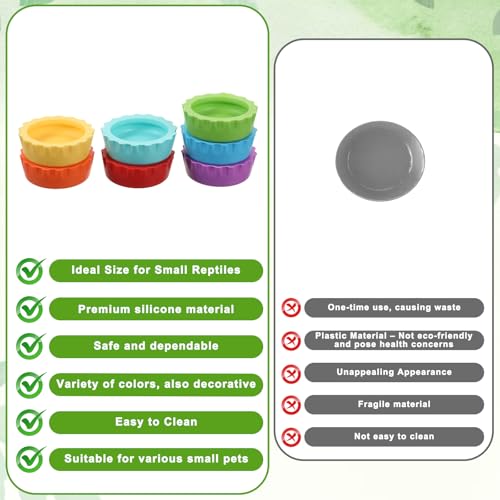 7 Pack Reptile Feeding Dish, Gecko Food Dish, Reusable Silicone Reptile Water Dishs, Small Pet Tank Accessories for Crested/Leopard Gecko, Hermit Crab, Tarantula, Isopods
