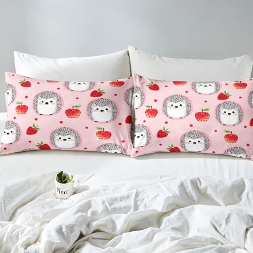 Erosebridal Kids Hedgehog Bed Sheets Strawberry Sheet Set Twin Size Kawaii Cute Hedgehog Animal Bedding Set for Little Boys Girls Teens Fruit Fitted Sheet with Cartoon Flat Sheet Deep Pocket, Pink - color: Multi 14, size: Twin