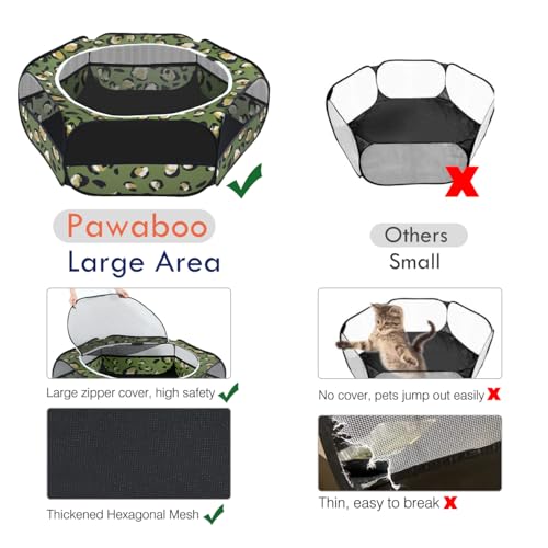 Pawaboo Small Animal Playpen with Zippered Cover, Leopard Print | Portable pop-up pet tent for supervised rabbits, guinea pigs, chicks and kittens; water-resistant bottom and 3 metal rods - color: T-Leopard Print