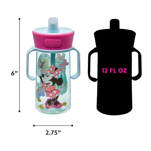 The First Years Disney Minnie Mouse Pop Up Toddler Straw Cup - Dishwasher Safe Toddler Water Bottle with Spout - Transition Sippy Cups for Toddlers - 14 Oz - Ages 12 Months and Up