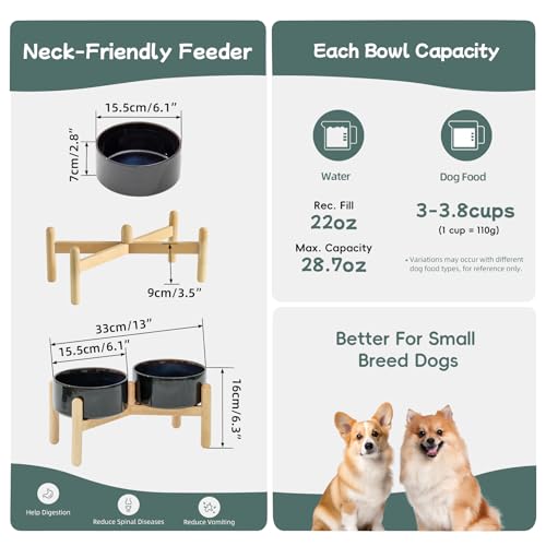 Havniva Elevated Dog Bowls Ceramic Dog Bowls with Stand, Dog Food Bowl | 6.1” Raised Dog Bowls with Non-Slip Wood Stand, Dog Food and Water Bowl Set, Double Dog Feeding Bowls for Small & Medium Dogs - color: 2 Bowls+Stand - Starry Sky, size: 6.1inch