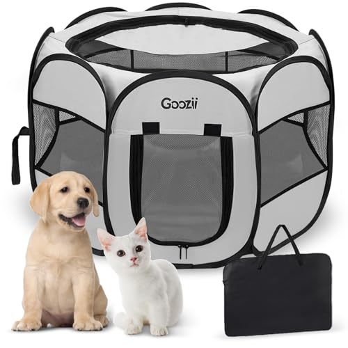 Goozii Pet Cat Playpen for Indoor Cats Enclosed, Puppy Dog Play Pen for Outdoor Travel Camping (Medium Size, Light Grey) - color: Light Grey, style: M [35.5" x 35.5" x 23.1"]