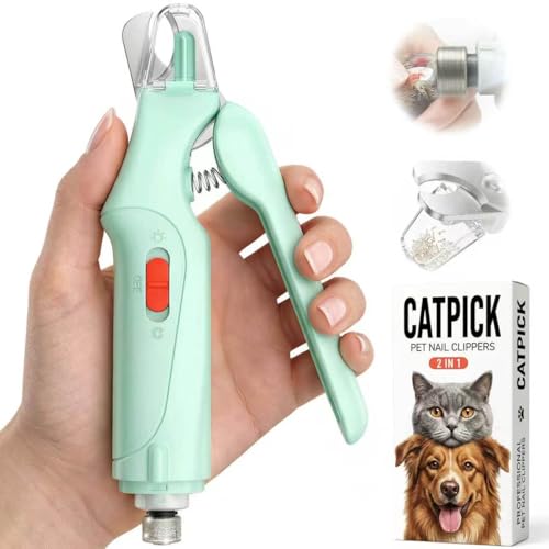 CATPICK 2-in-1 Cat Nail Clippers & Dog Nail Clippers Trimmers for Large Medium Small Dogs Cats Claw Trimmer Quick Sensor and Safety Guard USB Rechargeable with 2 LED Lights Dogs Nail Trimmer - color: Green