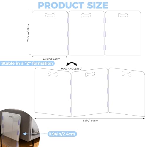31.5'' Tall Clear Acrylic Dog Playpen, 3-Panel Pet Gate | Freestanding Transparent Barrier for Indoor Doorways, Foldable Puppy Fence with Support Feet & Handles - size: 3-Panel Tall