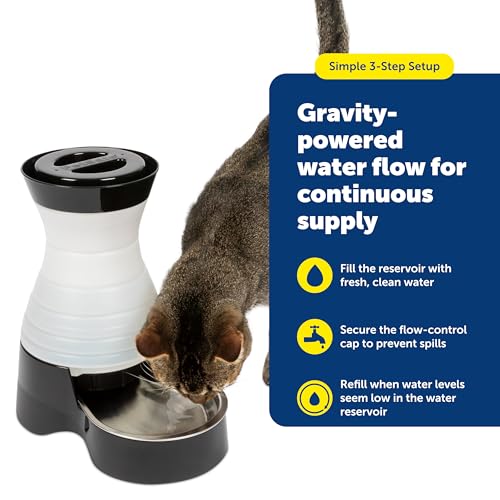 PetSafe Healthy Pet Water Station, 128 oz, Stainless Steel Bowl, Medium | Gravity-Fed Pet Water Fountain Keeps Cats or Small Dogs Hydrated, Stainless Steel Bowl Is Dishwasher Safe - size: Medium