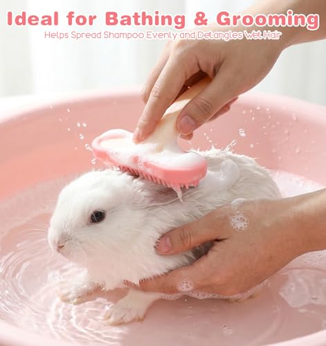 Bunny Brush for Grooming, Rabbit Brush Soft Silicone Small Animal Brushes, Removes Loose Fur for Rabbits, Chinchillas, Kittens & Puppies During Shedding Season or Bath Time