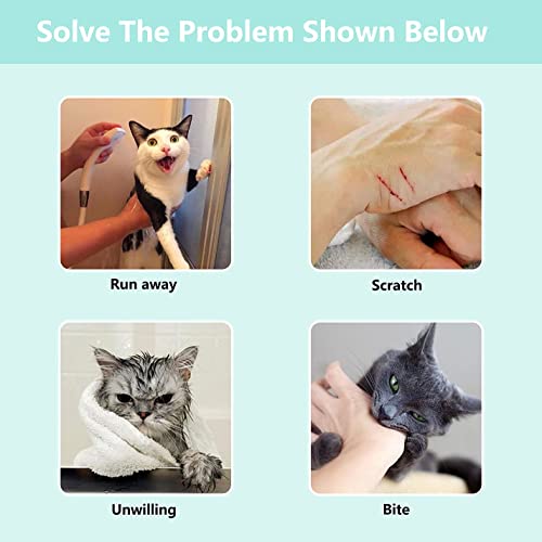 KlerRoem Cat Bathing Bag, Adjustable Anti-bite and Anti-Scratch Cat Shower Mesh Grooming Bag for Pet Dogs and Cats, Includes Pet Nail Clipper, Nail File, Grooming Glove, and Cat Shell Comb - color: Green Set
