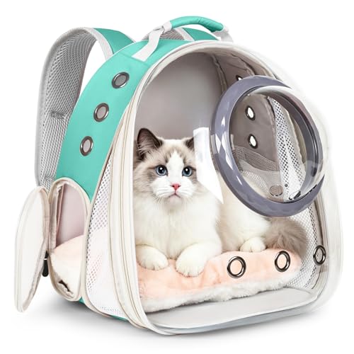 Front Extension Cat Backpack Carrier, Pet Travel Backpack for Kitten and Small Dogs, Clear Bubble Window Space Capsule Astronaut Liked Portable Vet Visit Book Bag Airline Approved - color: Green