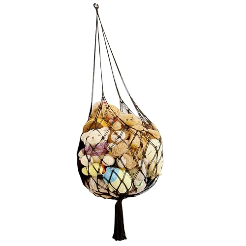 Amdermi Stuffed Animal Storage Hammock Corner Hanging Net Stuffy Animal Hammock Macrame Toy Display Plush Toy Holder for Kid Bedroom Decor Boho Nursery Playroom Organizer (Black) - color: Black