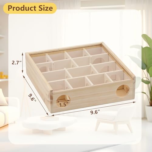 Wooden Maze Tunnel Toy with Cover Dwarf Hamster Maze Toy Safe for Small, Tiny, Mini Furry Animals, Child Gerbil Hole (Burlywood)