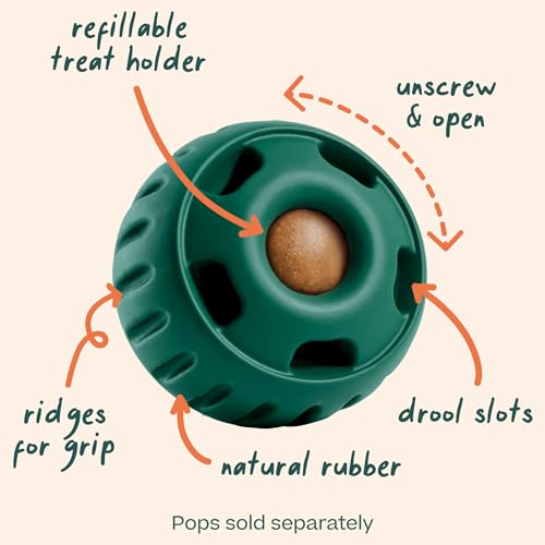 WOOF Pupsicle Interactive Dog Ball Toy for Dogs Small 10-25 lbs - Green | Long-lasting enrichment toy for small dogs, easy-fill design, low-mess play, made of natural rubber, easy to clean - color: Green, size: Small