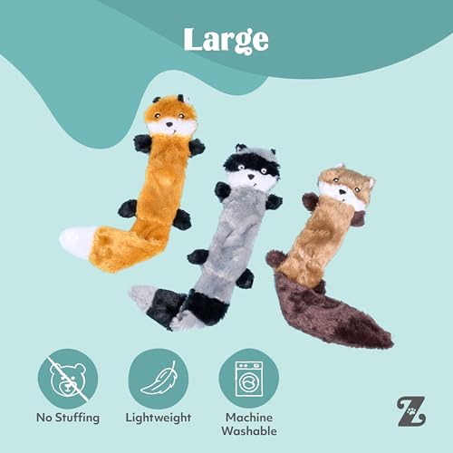 ZippyPaws Skinny Peltz No Stuffing Dog Toy Pack to Keep Them Busy - 18" | For Medium and Large Dogs, Squeaky Pet Toys, Unstuffed Chew Toys, Soft Plush Variety Pack, Fox, Raccoon, and Squirrel - style: Variety Pack - Large (3-pack)