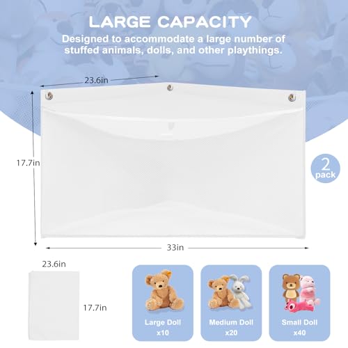 2PCS Large Corner Stuffed Animal Storage, White Wall Hammock Toy Net, Gift | Baby Plush Toy Holder, Nursery & Girls' Room Organizer, Bear Hanging Display for Kids - color: White, size: 2PCS