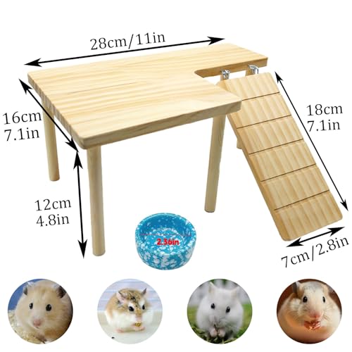 Wooden Hamster Platform with Ladder Rat Climbing Activity Playground Platform Cage Accessories Decor for Dwarf Syrian Hamster Gerbil Rat Mice (Right) - style: Right