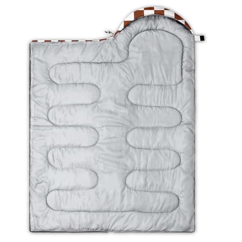Sleeping Bags for Adults and Kids Backpacking Camping Sleeping Bags for Girls and Boys Lightweight Waterproof Cold/Warm Sleeping Bag for All Season - color: Brown and White Check