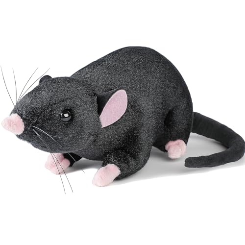 Realistic Black Rat Plush for Cats & Dogs - 12.6" Stuffed Animal Pet Toy, STEM Learning & Novelty Gift, Lifelike Mouse/Rat Plushie with Bendable Tail (Black) – Interactive Cat & Dog Toy.