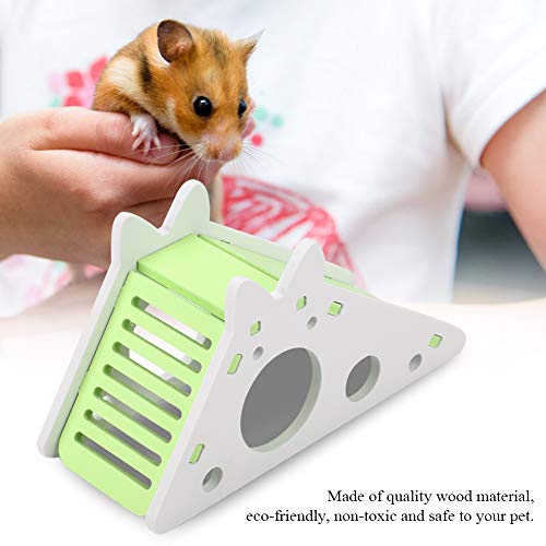 Colorful Pet Hamster House with Stair and Slides Odorless Wooden Home DIY Hideout Exercise Toys Living for Squirrels Gerbils Hamsters Golden Bears Small Animals (Green) Bedding - color: Green