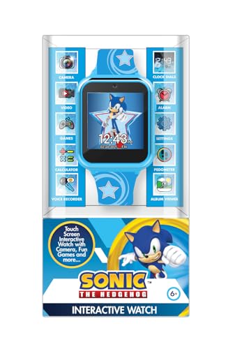 Accutime Kids SEGA Sonic The Hedgehog Blue Educational Touchscreen Smart Watch Toy for Boys, Girls, Toddlers - Selfie Cam, Learning Games, Alarm, Calculator, Pedometer (Model: SNC4133AZ) - color: Sonic Star