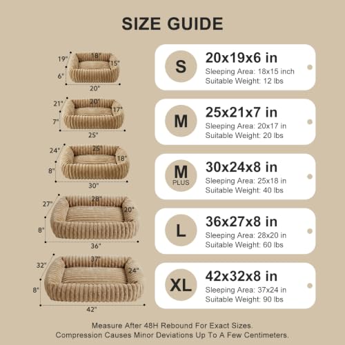 FURTIME Dog Beds Large Sized Dog, Washable Orthopedic Pet Bed with Removable Cover, Rectangle Soft Calming Sleeping Puppy Bed Durable Pet Cuddler with Anti-Slip Bottom, Beige, L(36"x27"x8") - color: Beige, size: L(36"x27"x8")