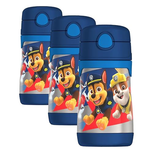 THERMOS Vacuum Insulated Stainless Steel 10oz Straw Bottle, PAW PATROL BOY (Pack of 3) - color: PAW PATROL BOY, size: 10 Ounces (Pack of 3)