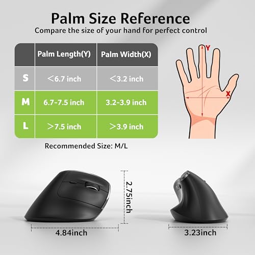Acer Ergonomic Mouse Wireless, Vertical Computer Mouse for Laptop, PC | Office Ergo Mice Rechargeable for Medium to Large Sized Hands, 58° Tilt, 2.4G USBA Receiver, 800/1200/1600 DPI, 6 Buttons - size: Large