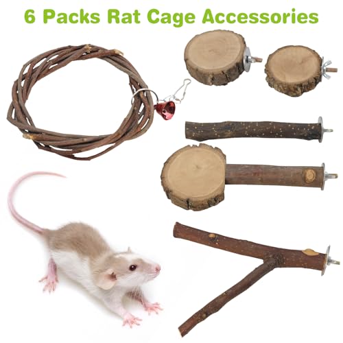BNOSDM Sugar Glider Climbing Toys 2 Pack Nature Wood Rope Ladder Hanging Bridge Cage Accessories and 6 Packs Wooden Sugar Glider Cage Accessories Rat Climbing Toys with Swing Perch Stands Platforms