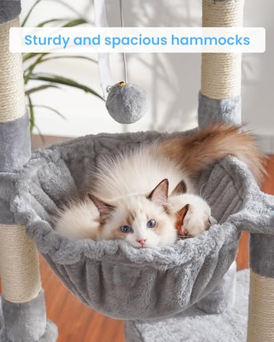 Hey-brother Large Cat Tree, Cat Tower for Indoor Cats, Cat House with Padded Bed, Cozy Condo, Hammocks, Sisal Scratching Posts, Big Scratcher, Light Gray MPJ006-MW - color: Light Gray, size: 53.1 inch