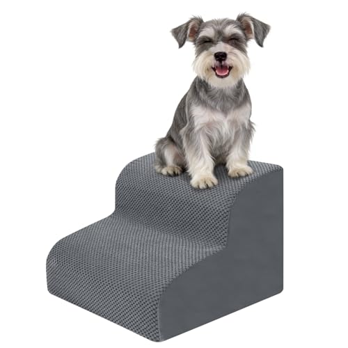 Dog Stairs for Small Dogs, 2-Steps Dog Ramp for Couch, Pet Stairs with Highly Supportive Foam and Non-Slip Bottom, Pet Steps for Cat & Doggie (High 11.8Inch)