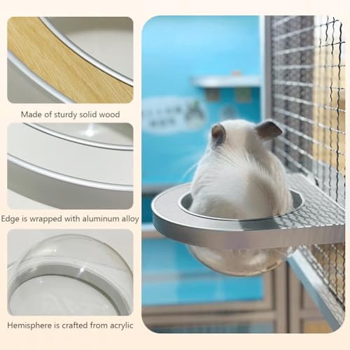 La La Pet®Chinchilla Wooden Capsule for Cage Shelve Transparent Hemispheric Hammock for Hamsters Squirrels Sugar Gliders Cage Accessories for Small Sized Pets White Birch
