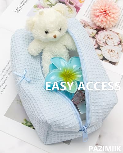 PAZIMIIK Cozy Makeup Bag for Women,Zipper Cosmetic Pouch,Waffle Blue | Soft Cosmetic Organizer for Makeup,Skincare,Toiletries,Daily Beauty Essentials,Purse,On-the-Go,Bridesmaid Gifts - color: Waffle Blue